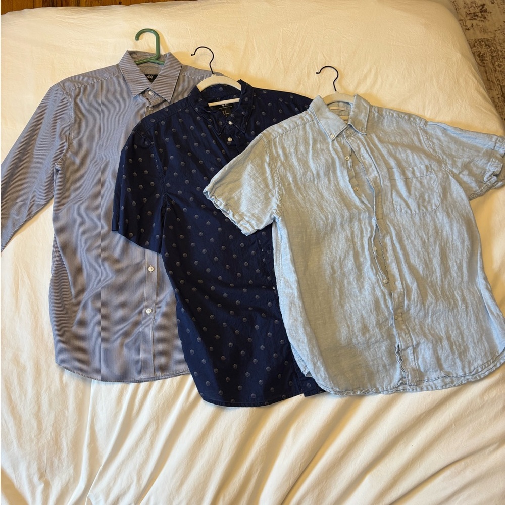 LOT OF 3 Men's Blue Shirts Button Down